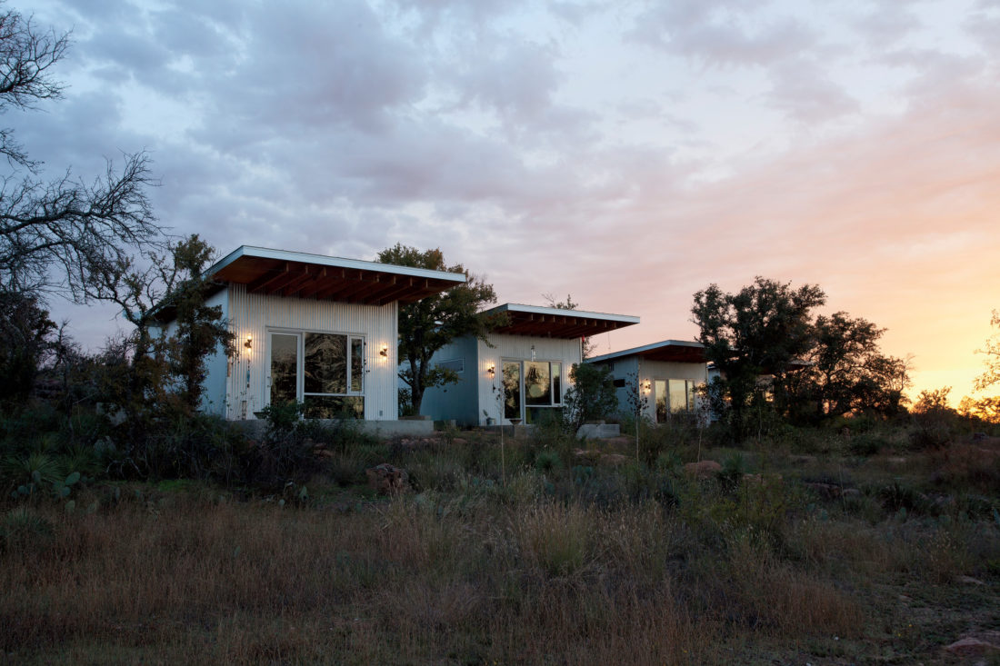 The sleeping cabins designed to look out onto the Llano River.