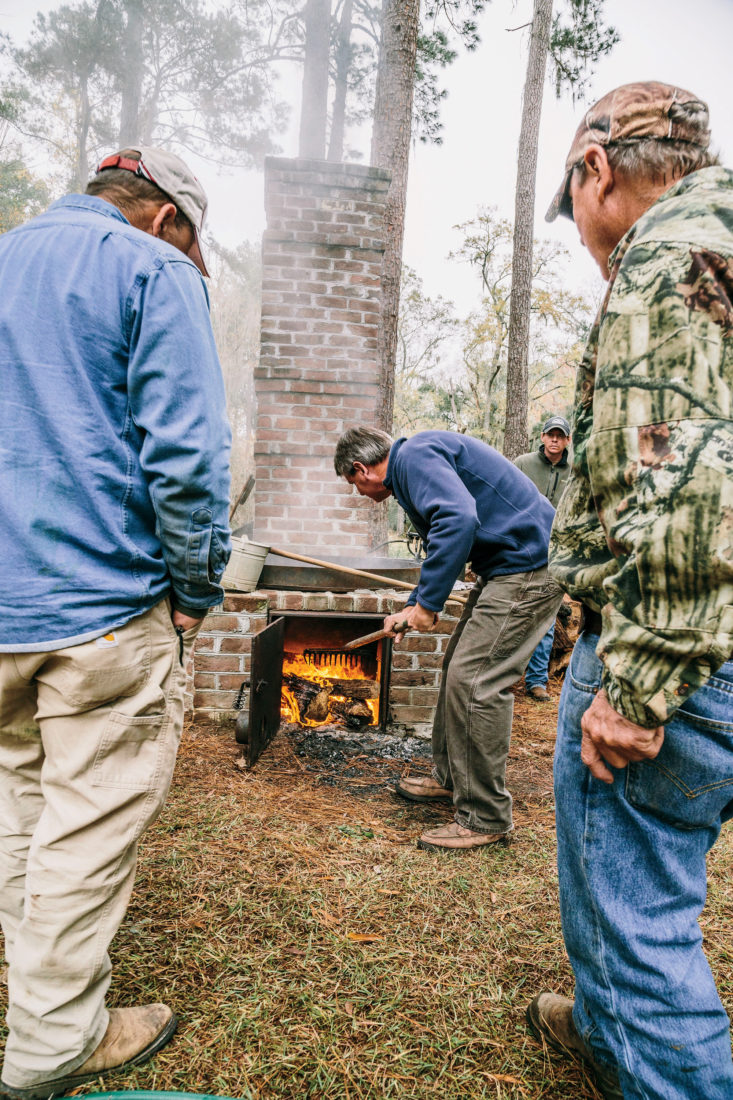 Jimmy Hagood tends to the fire.