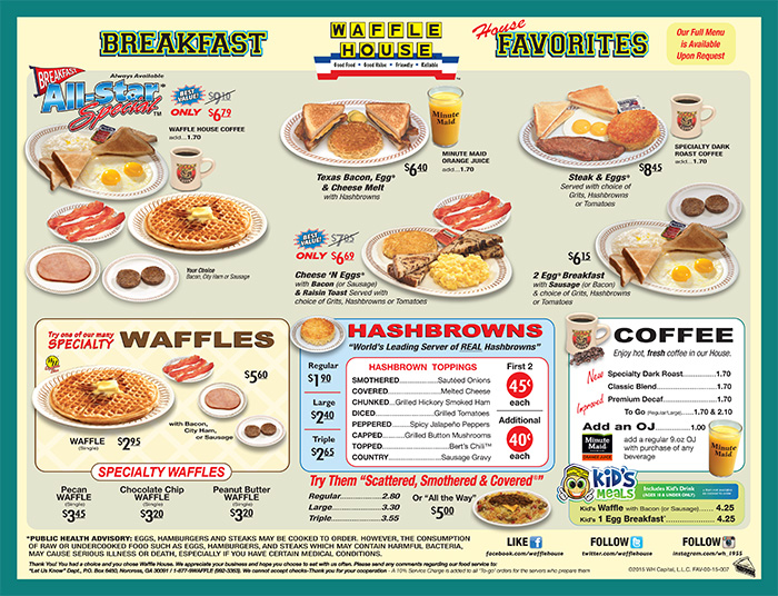 Waffle House Nutrition Chart