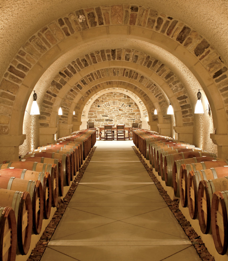 The granite RdV wine cellar, carved out of a hillside.