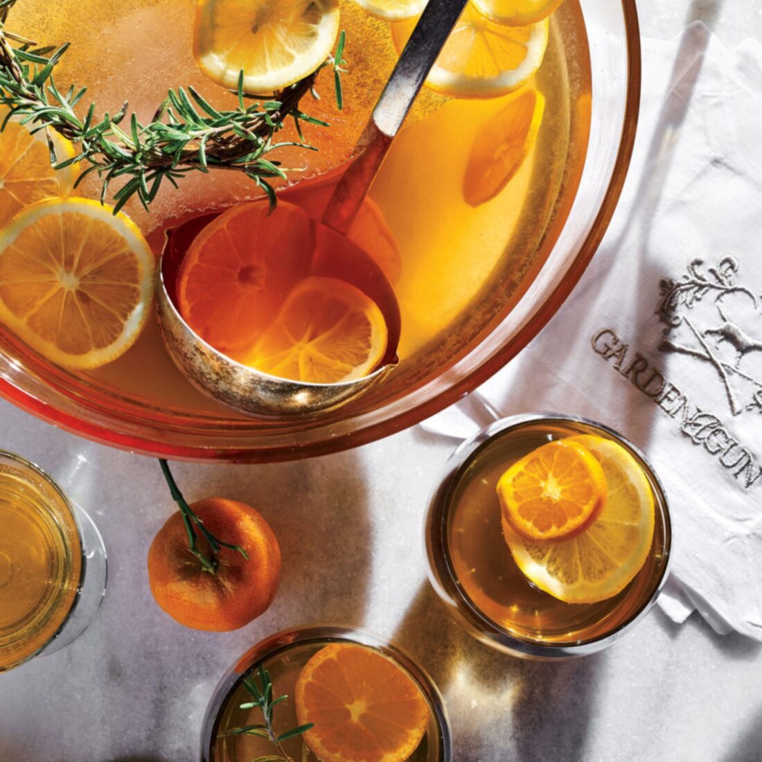 G&G Anniversary Punch
Bourbon’s spiciness stands up to the other ingredients—some of which can be, frankly, a little bossy—in this G&G signature punch.
Get the recipe.