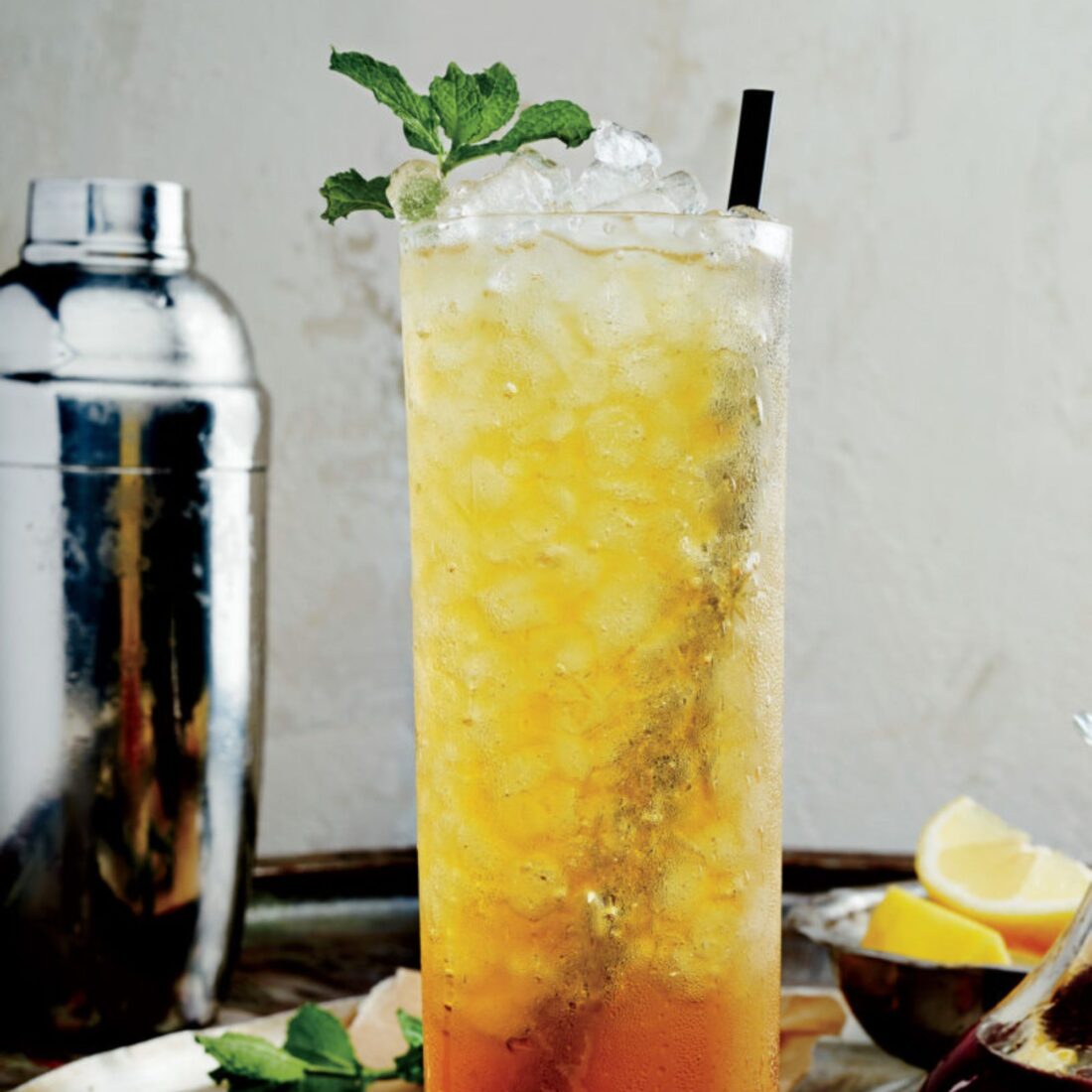 Sweet Texas Tea
Sweet-tea syrup, lemon, mint, and a healthy pour of bourbon make for a potent take on the South’s quencher of choice.
Get the recipe.