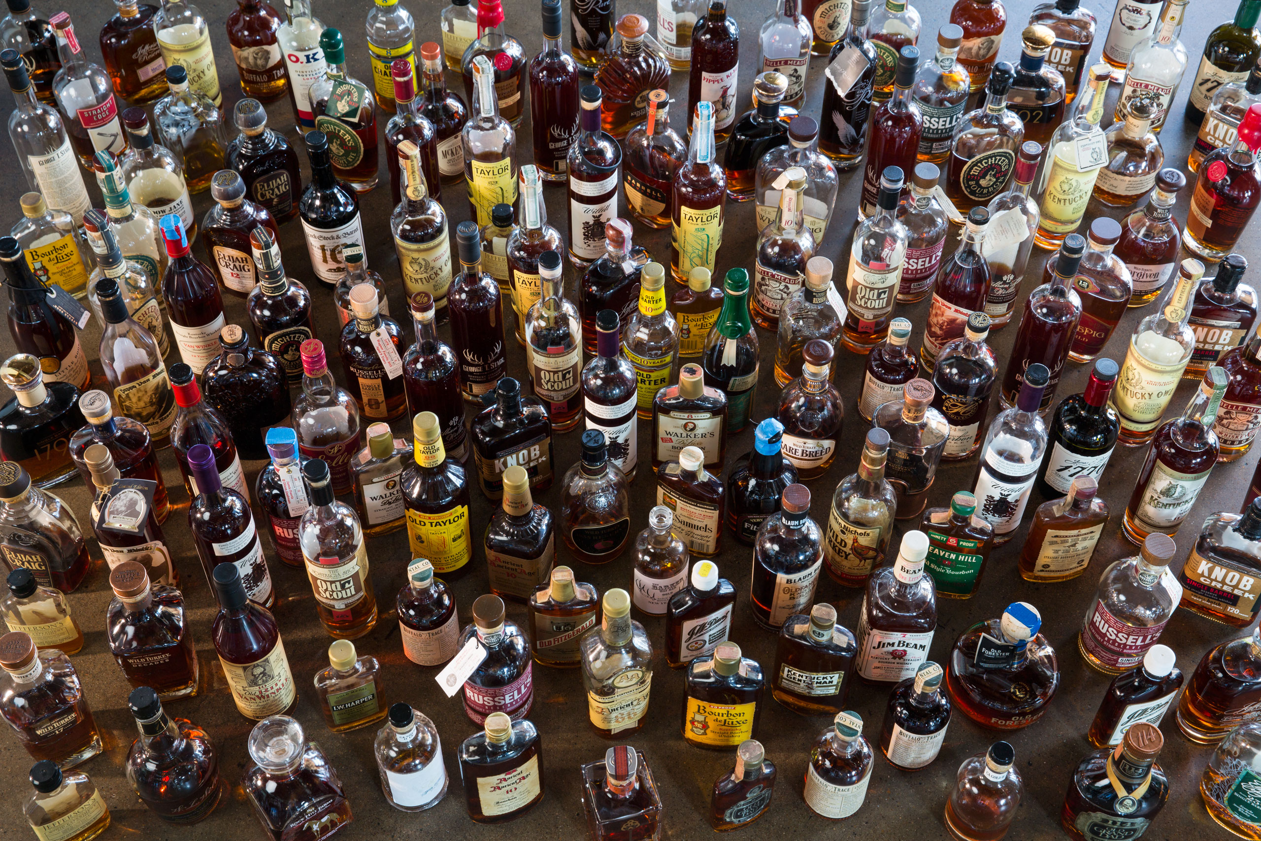 collection of bourbon bottles