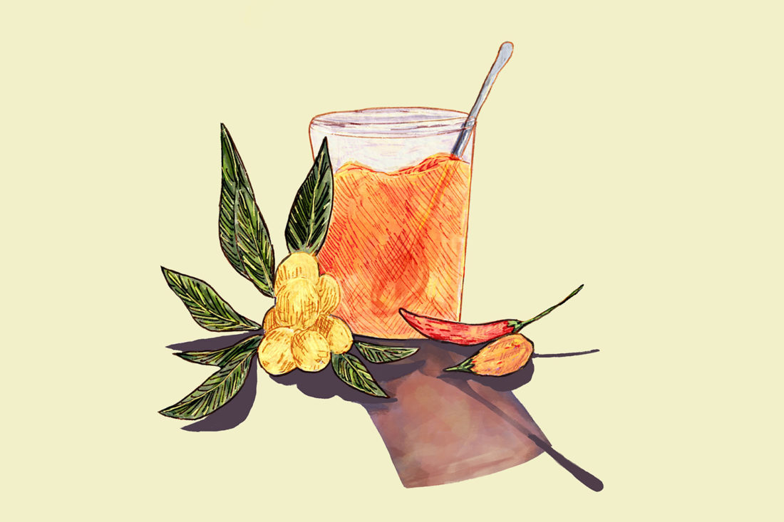 illustration of loquat pepper jelly