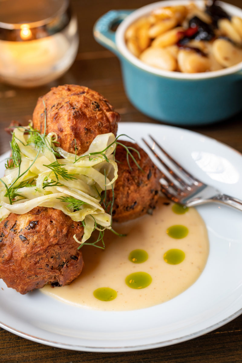 Collard Fritters with Gruyere Fondue from Littler in Durham – Garden & Gun