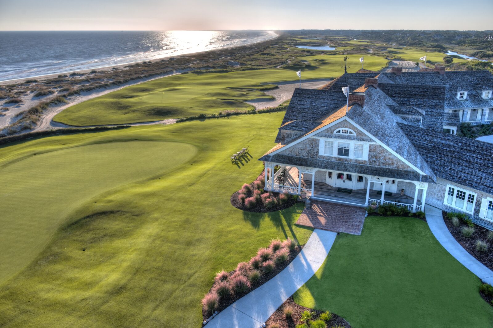 A golf course by the ocean