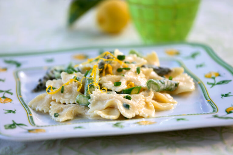 Farfalle with Roasted Asparagus, Lemon Cream, and Chives Garden & Gun