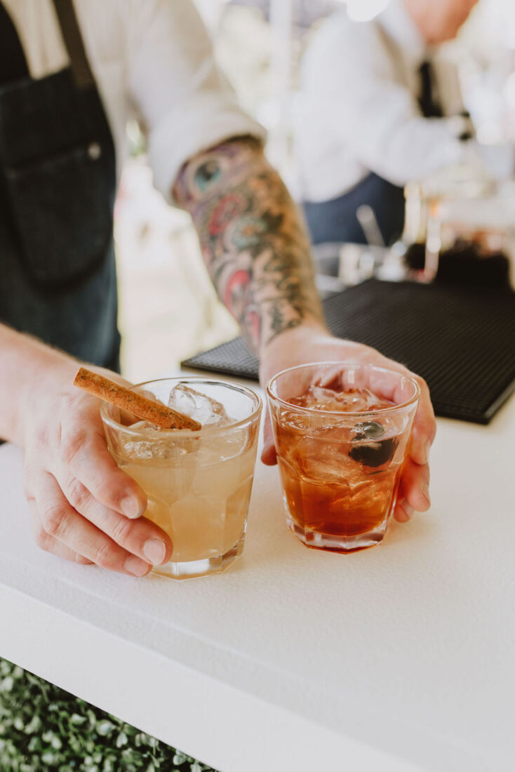 A Double Barrel and a New Fashioned cocktail. 