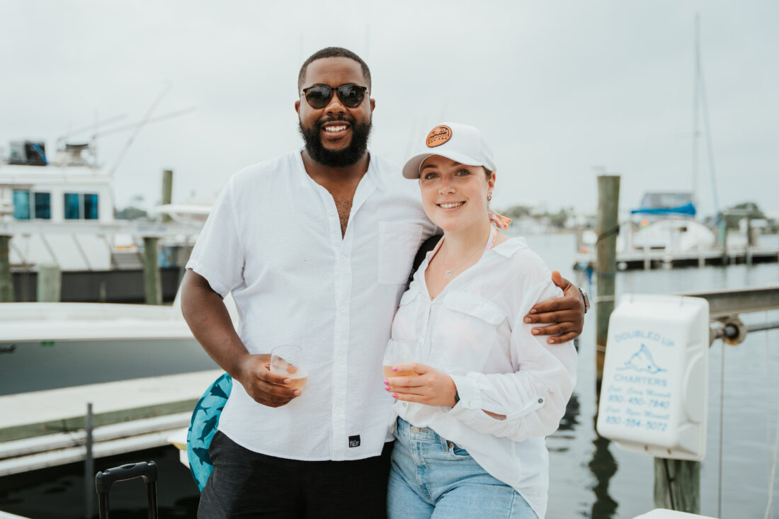 Chef Darian Hernandez and Savannah Sonier enjoy a chilled glass of Rose Gold wine after a half day fishing charter.