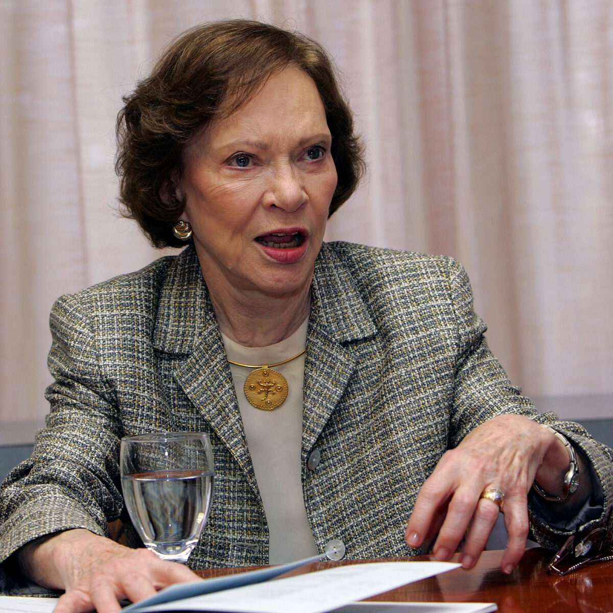 Rosalynn Carter speaks at a mental health symposium in 2005.