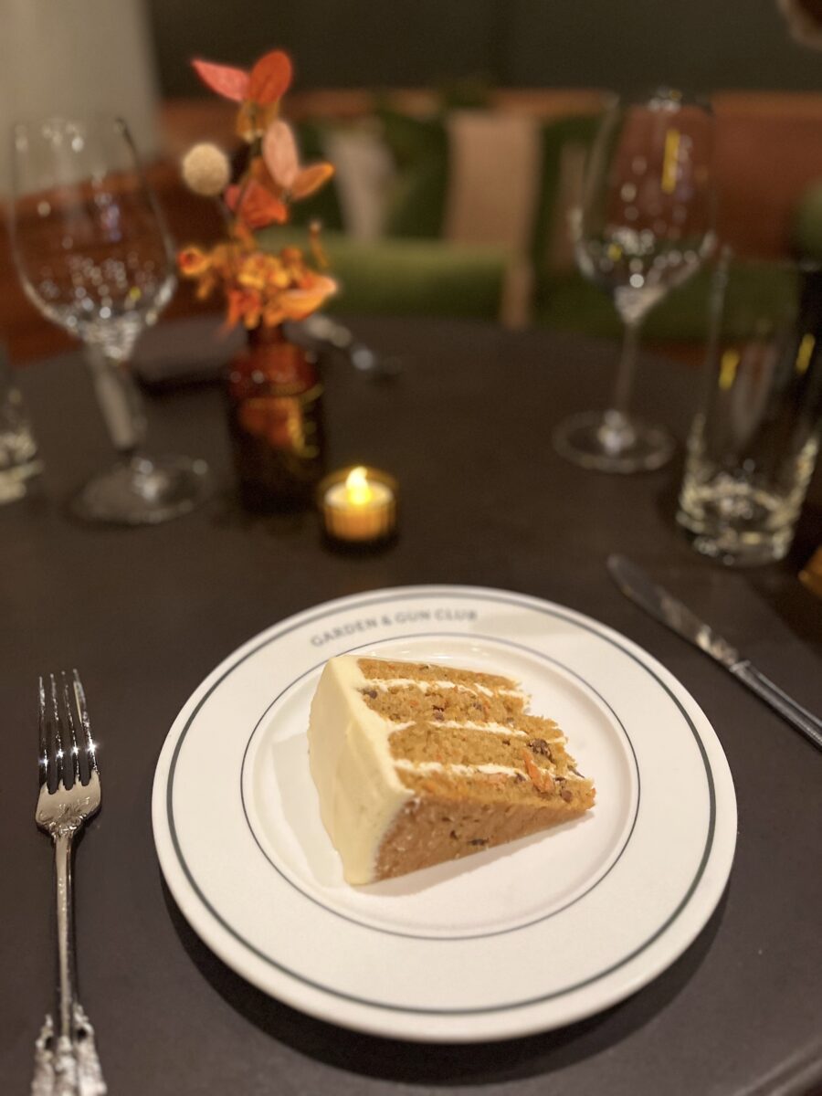 Carrot cake on a white plate