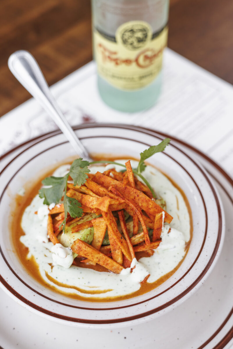 A bowl of chicken tortilla soup