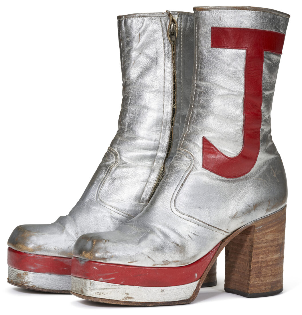 Silver and red platform boots