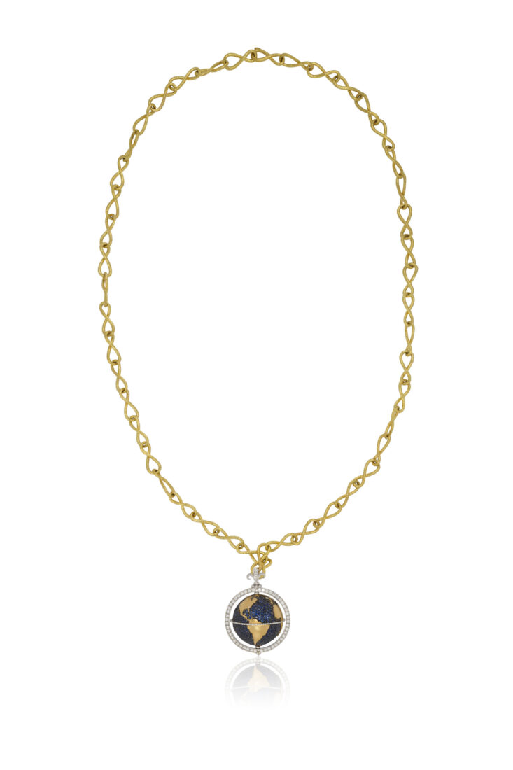 A sapphire and diamond gold necklace