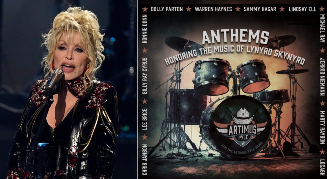 A composite image of Dolly Parton and an album for the Artemis Pyle Band