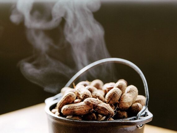 A bowl of steaming boiled peanuts