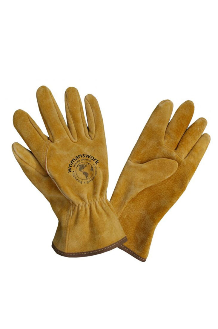 Brown suede gardening gloves