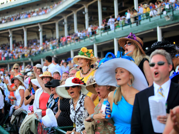 A crowd of people with hats at the Kentucky Derby