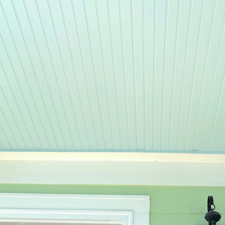 A light blue porch ceiling