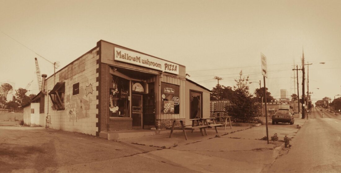 A vintage photo of the first Mellow Mushroom in Atlanta.