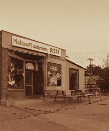 A vintage photo of the first Mellow Mushroom in Atlanta.