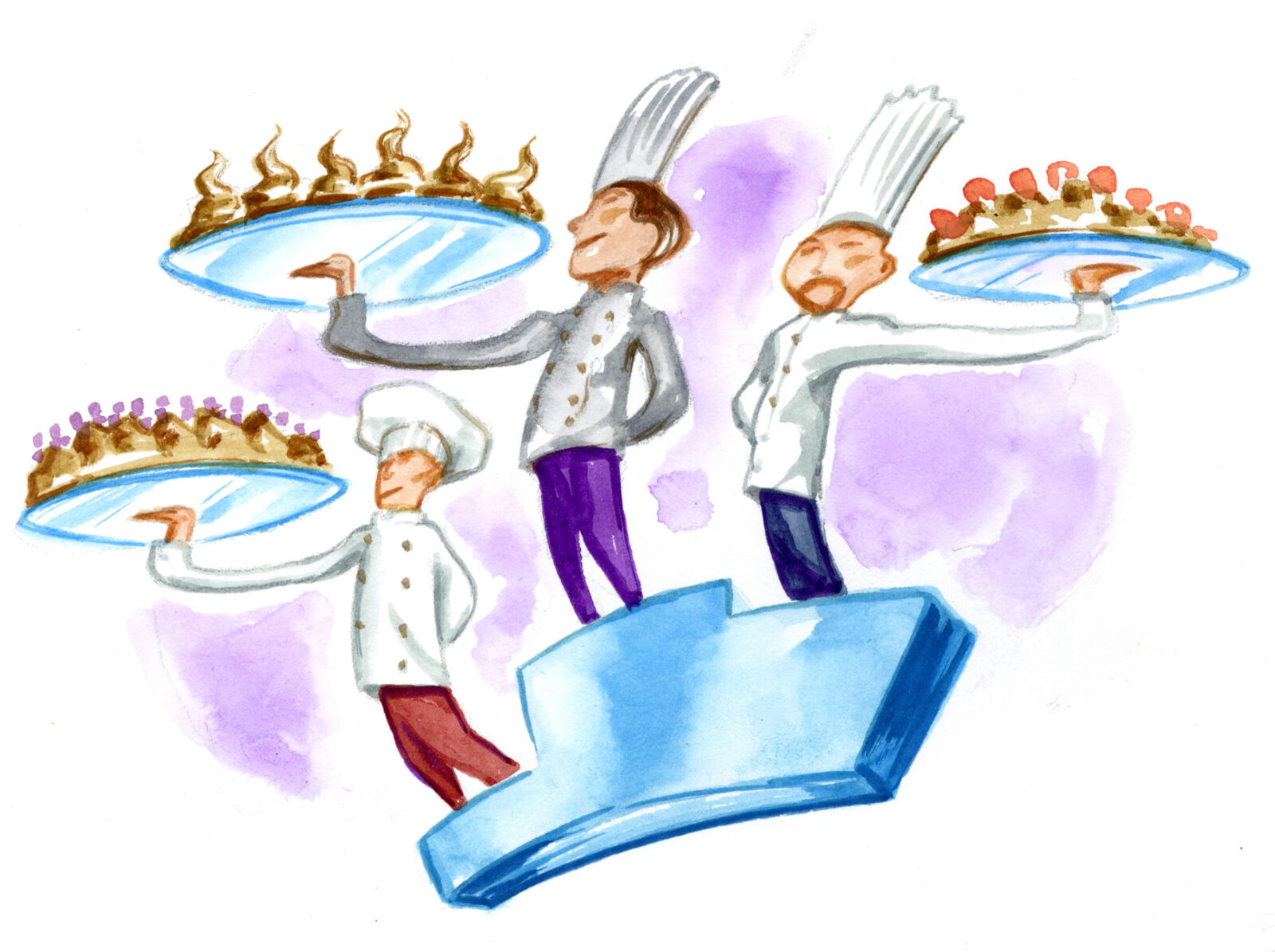 An illustration of chefs holding pastries