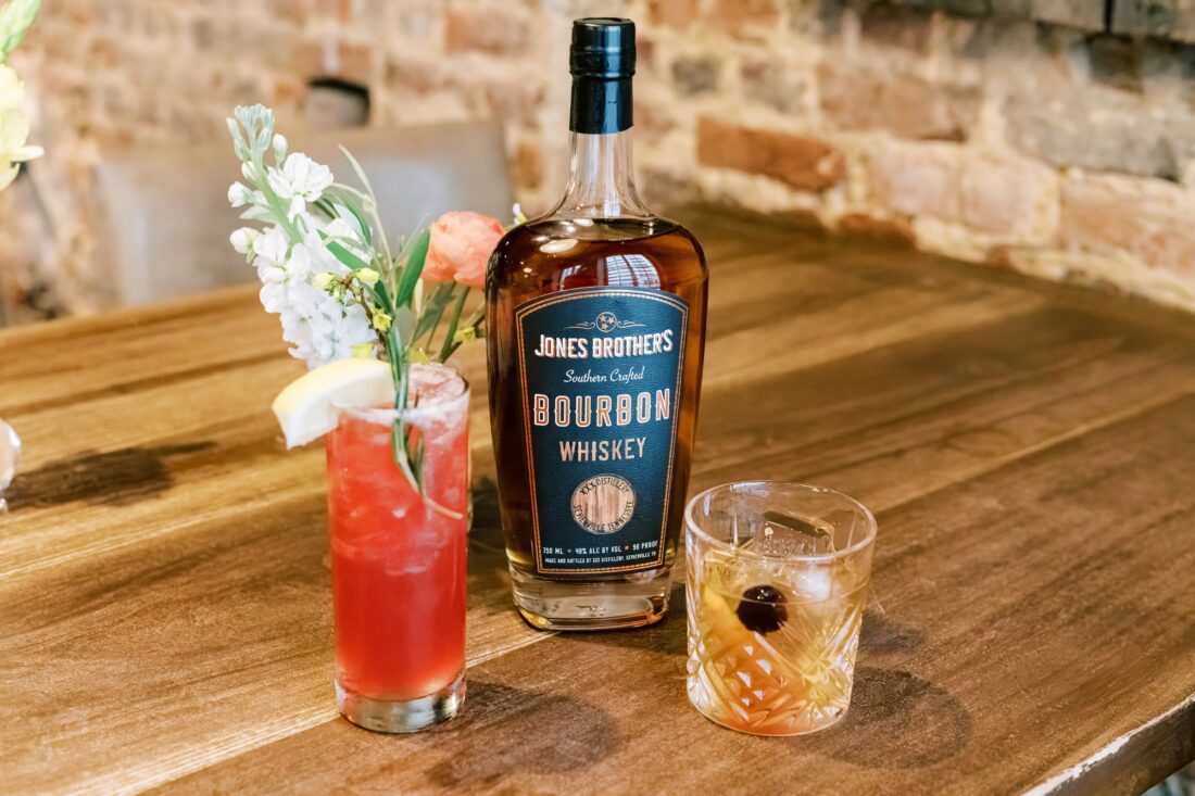 A Bourbon Ginger Fizz and an Old Fashioned featuring Jones Brother’s Bourbon by Tennessee Shine Co.