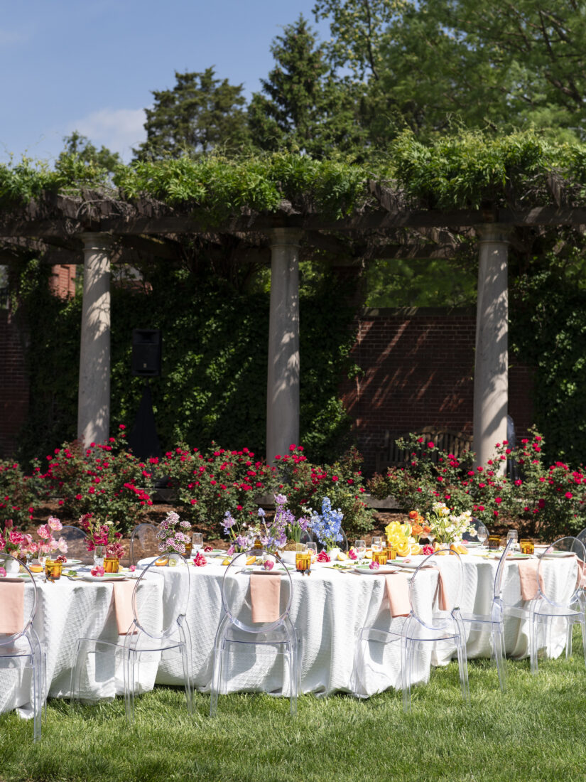 The historic Gardencourt lawn set for an alfresco luncheon.
 