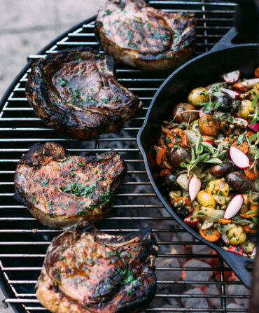 Pork chops on a grill