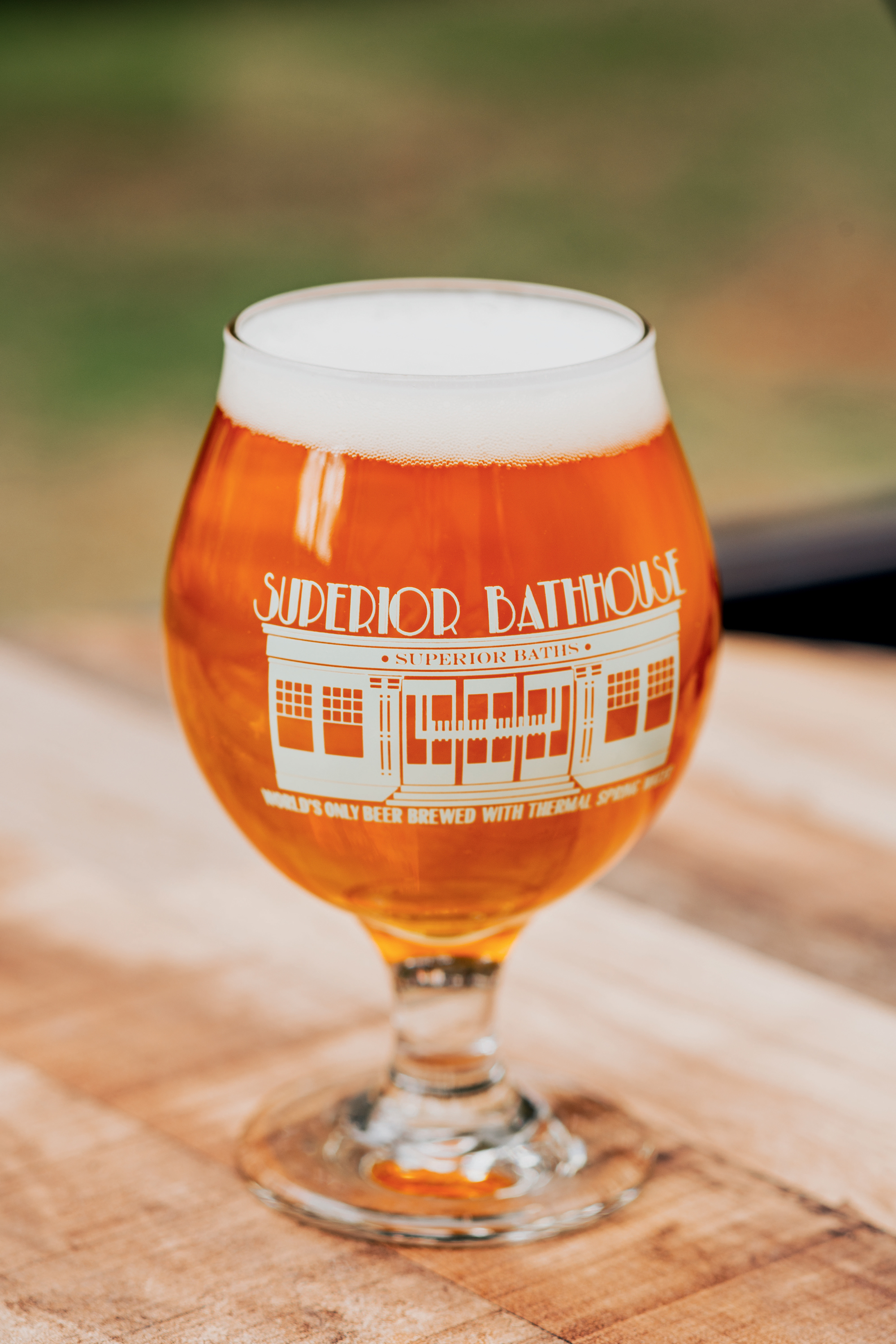 A double Belgian beer, at Superior Bathhouse Brewery, in a glass.