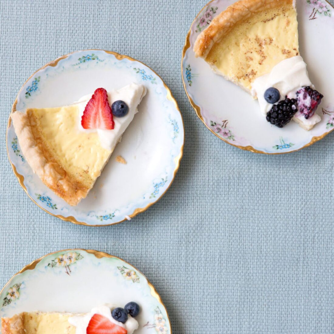 Three slices of custard pie