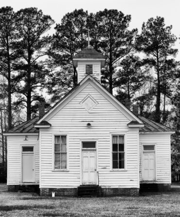 A black and white photo of a school