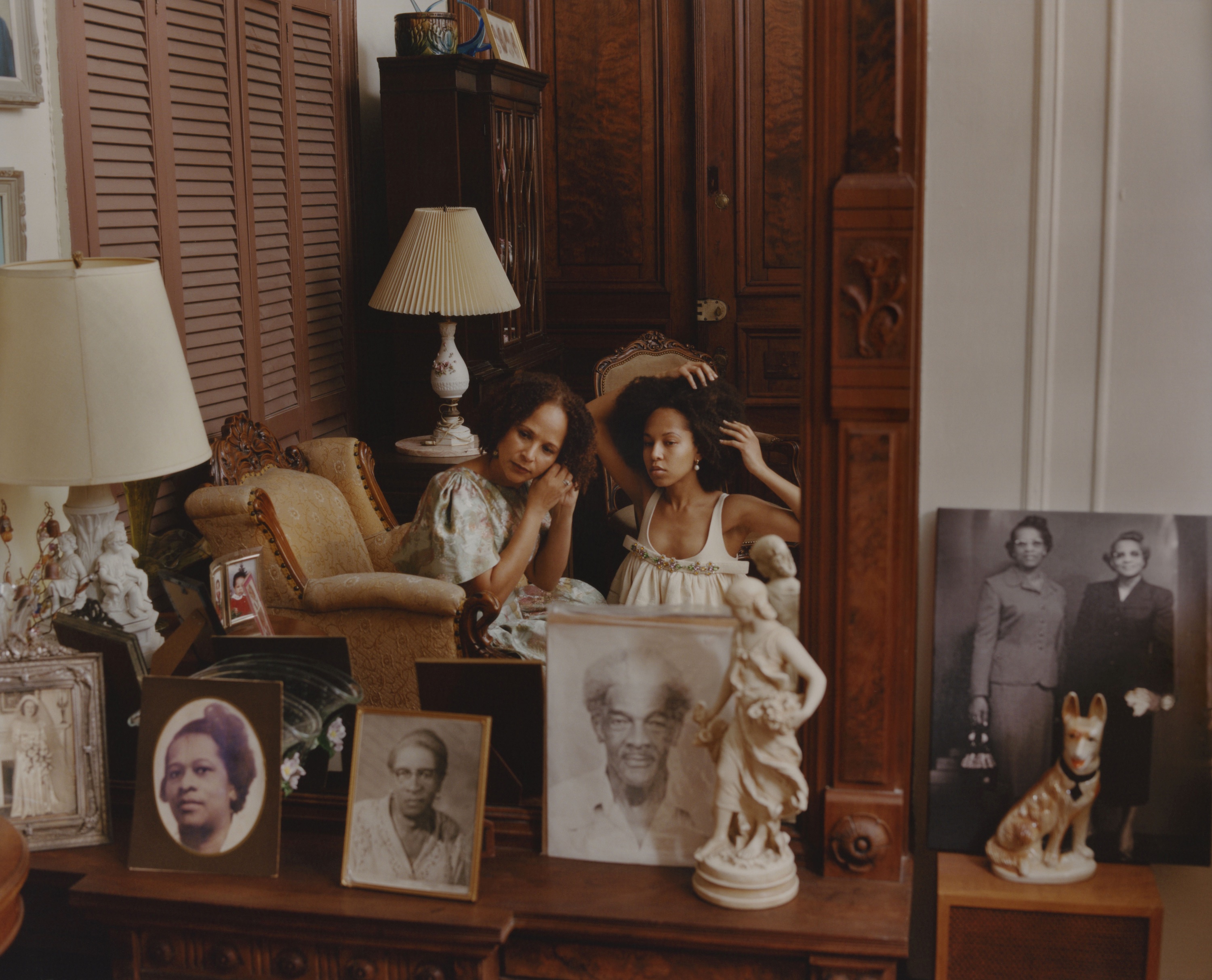 Two women getting ready in a room