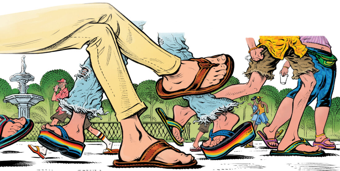 An illustration of people wearing flip flops