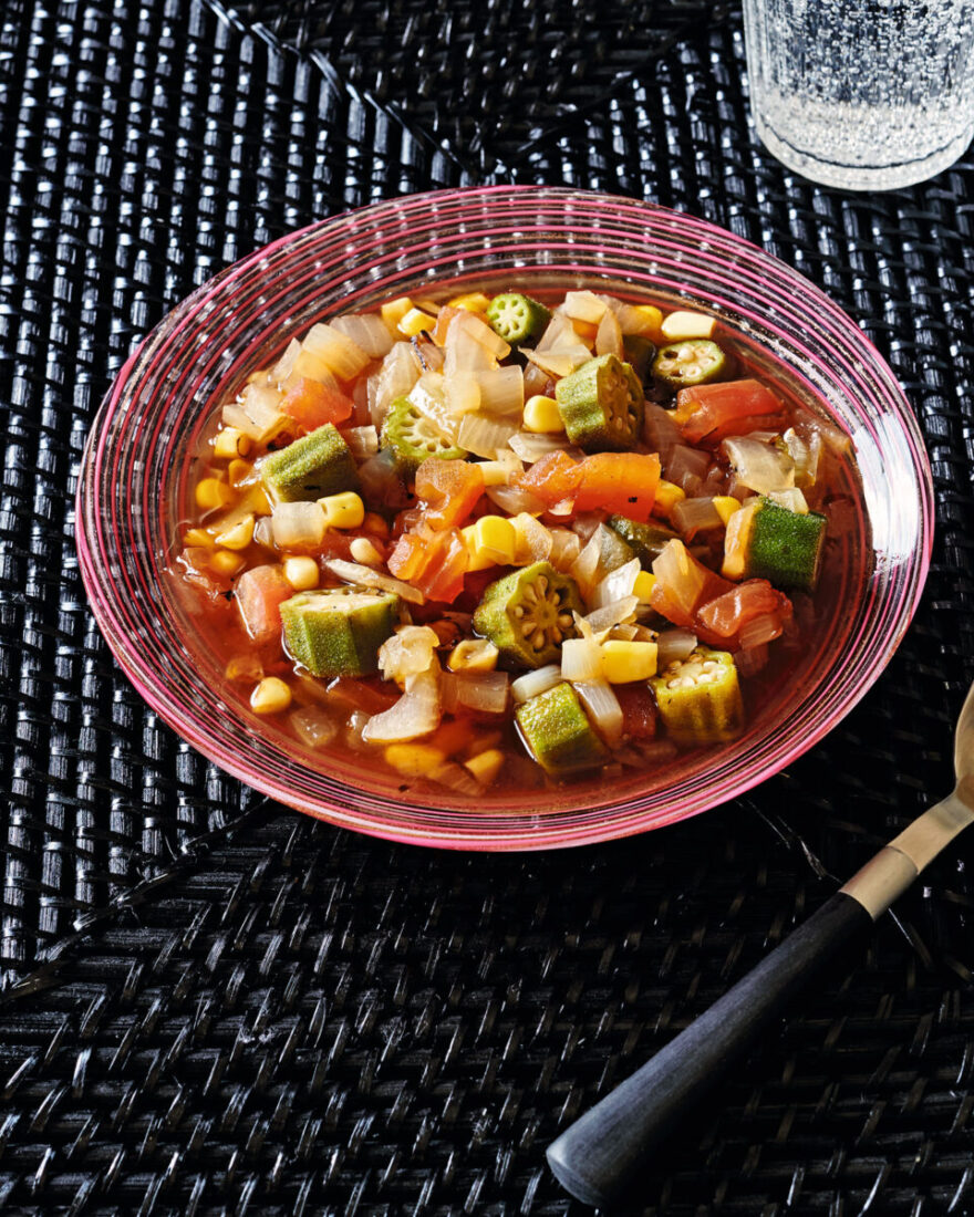 southern summer succotash with tomatoes, corn, and lima beans