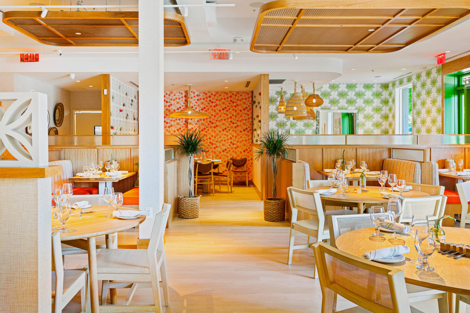 A tropical-colored dining room