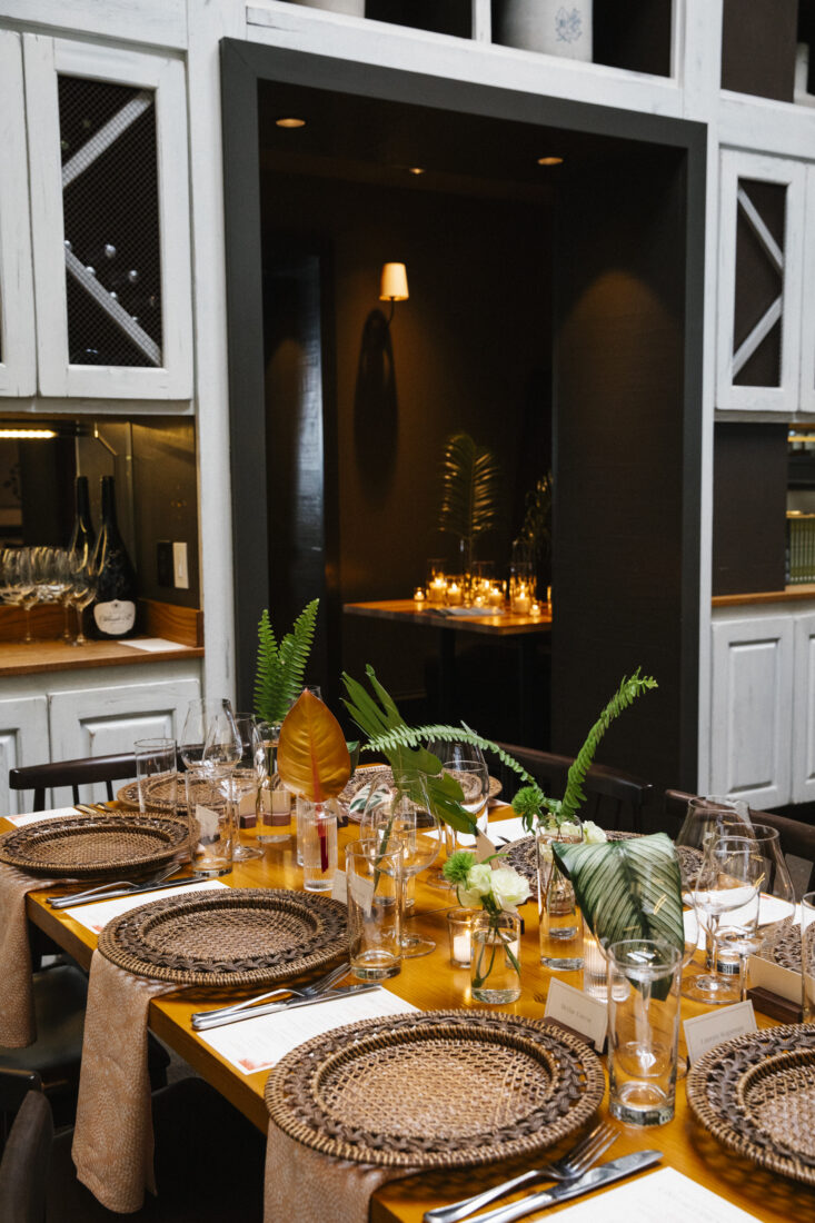 a decorated table in a dining room