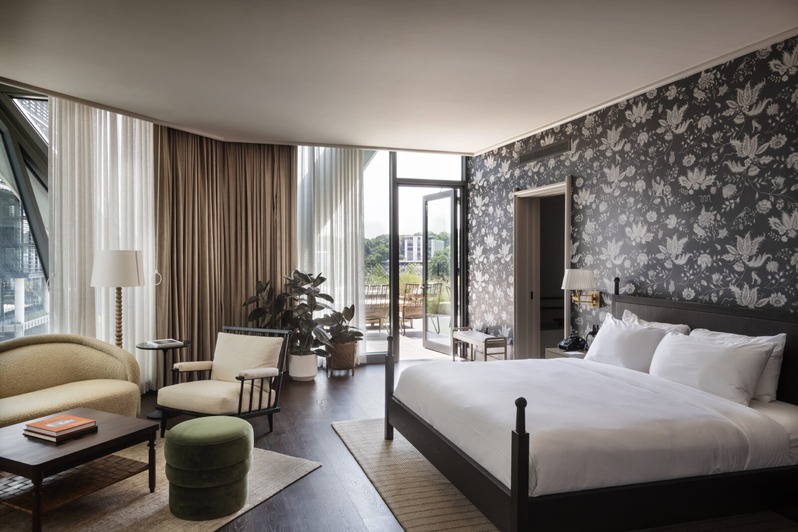 A guest room opens to a terrace