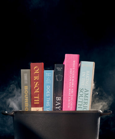 Cookbooks in a pot with smoke