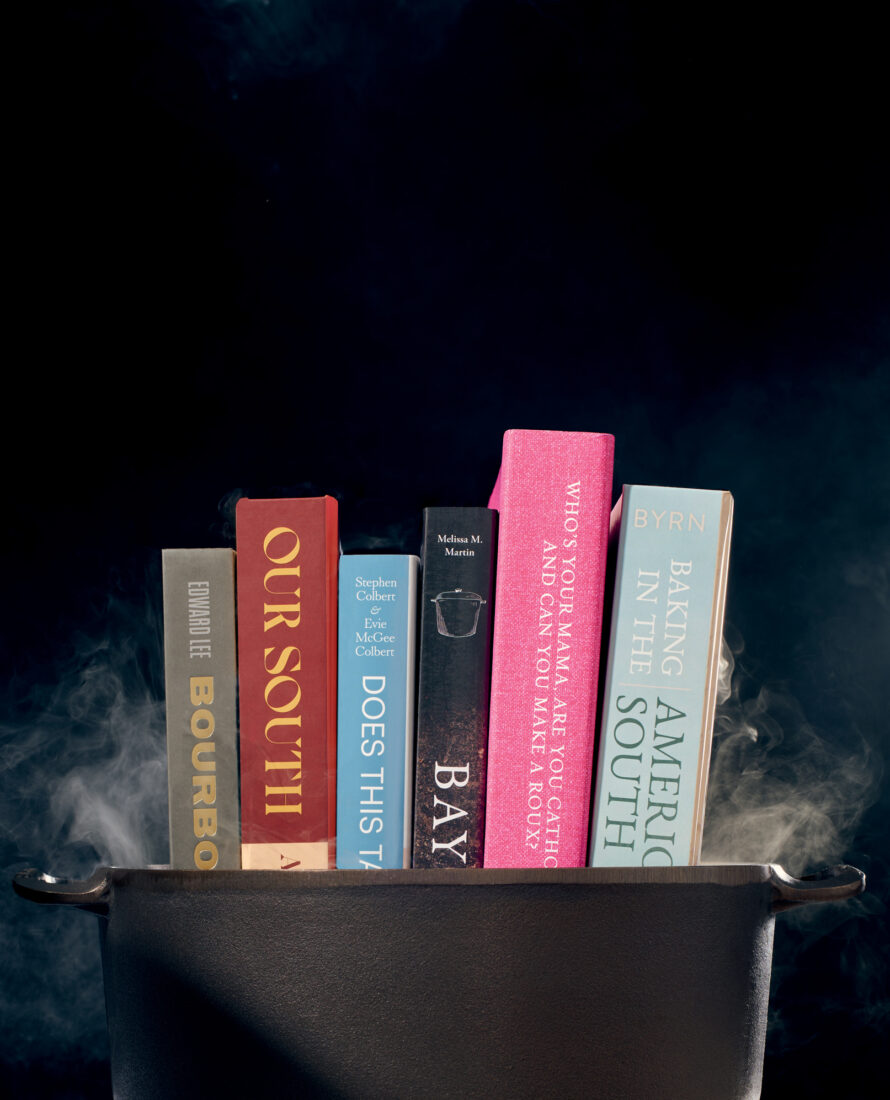 Cookbooks in a pot with smoke