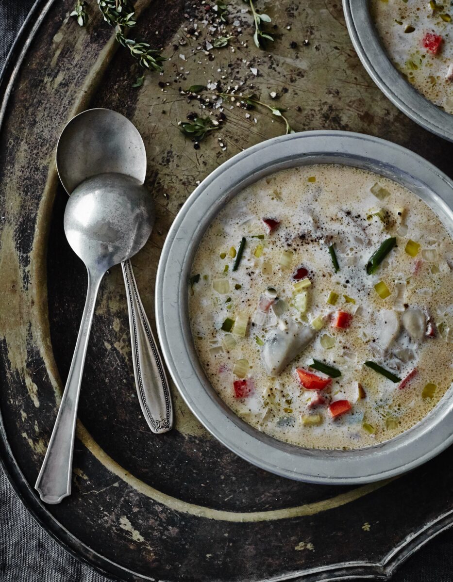 A bowl of soup.