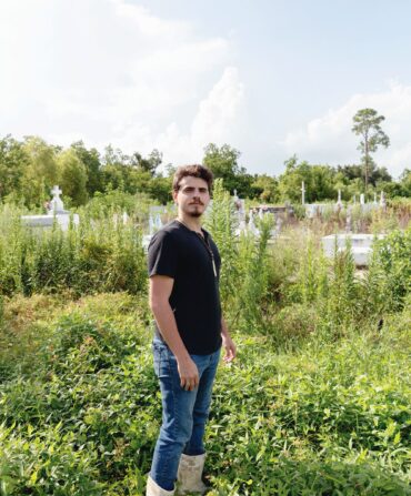 A man stands in a field