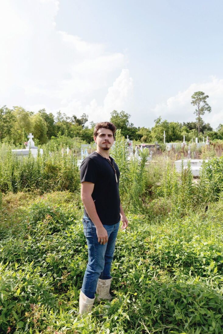 A man stands in a field