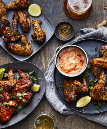 An assortment of wings on platters