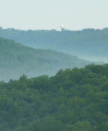 A misty mountain landscape