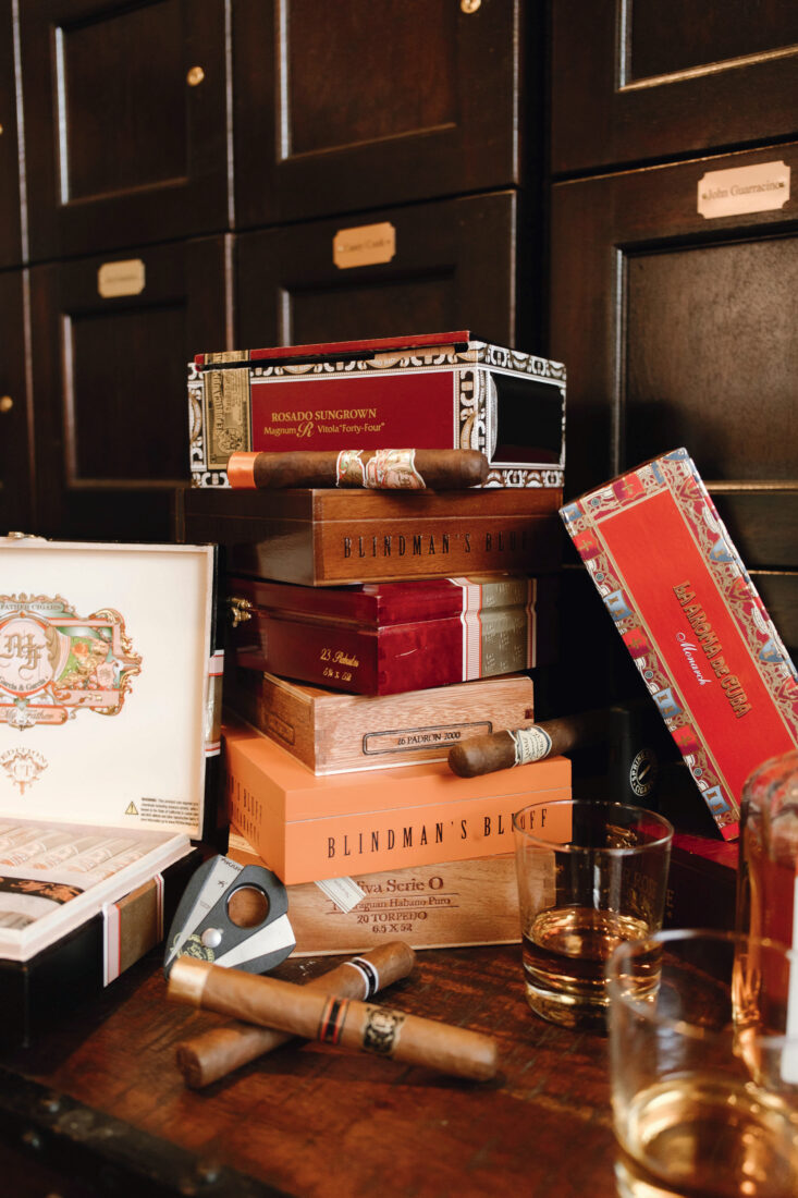 Cigar boxes stacked in a shop