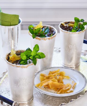 Silver cups of mint juleps