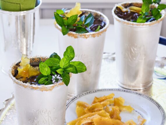 Silver cups of mint juleps