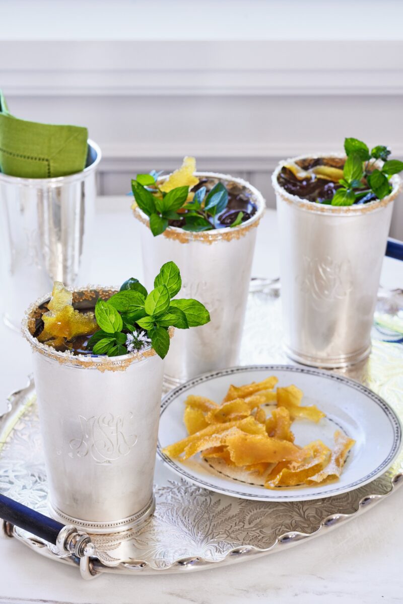 Silver cups of mint juleps