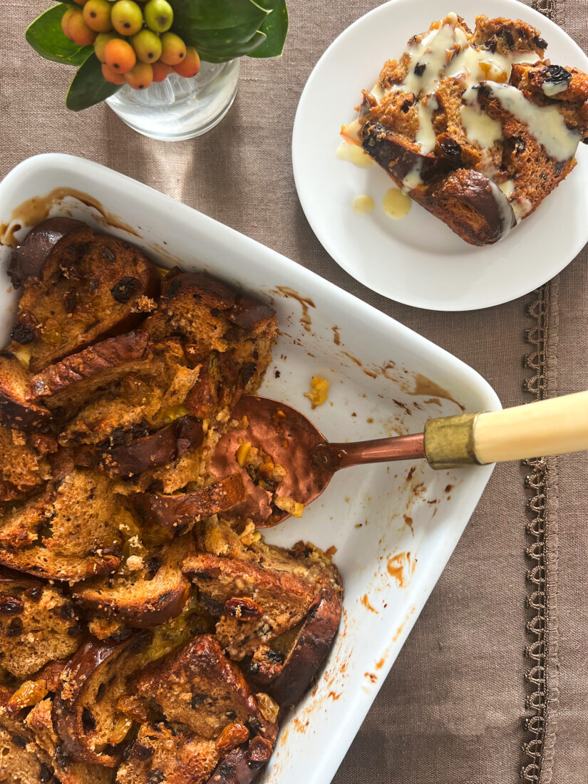 A tray of bread pudding